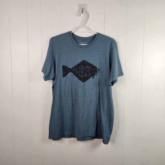 Westcoastees Just Fishing For the Halibut Blue Short Sleeve Graphic Tee Novelty - Picture 6 of 6